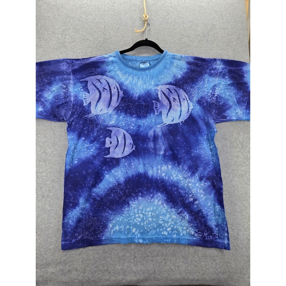 Vintage Penny‎ Comfort Fish Tie Dye Blue Surf Single Stich T-Shirt Size XXL